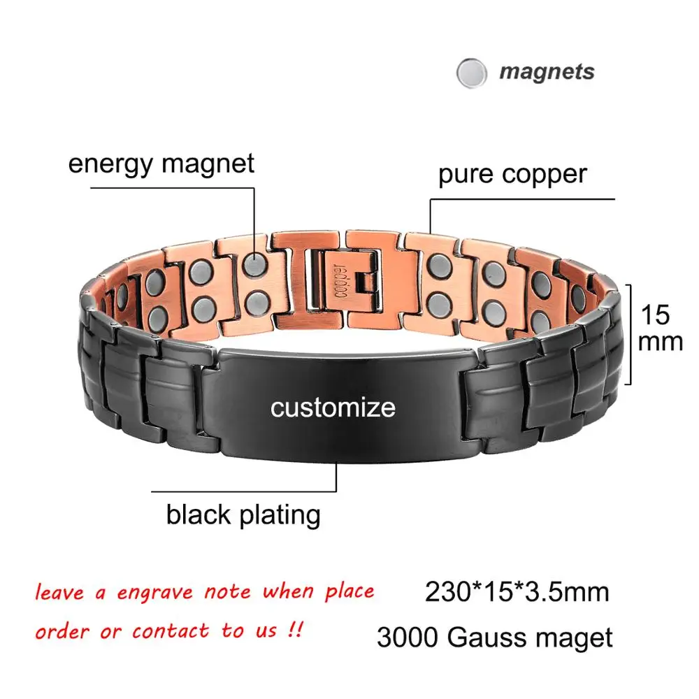 Copper Magnetic Bracelet Personalize ID Name Bracelets for Men Women Adjustable Wristband Bracelet Bangle Metal Jewelry Gift 2