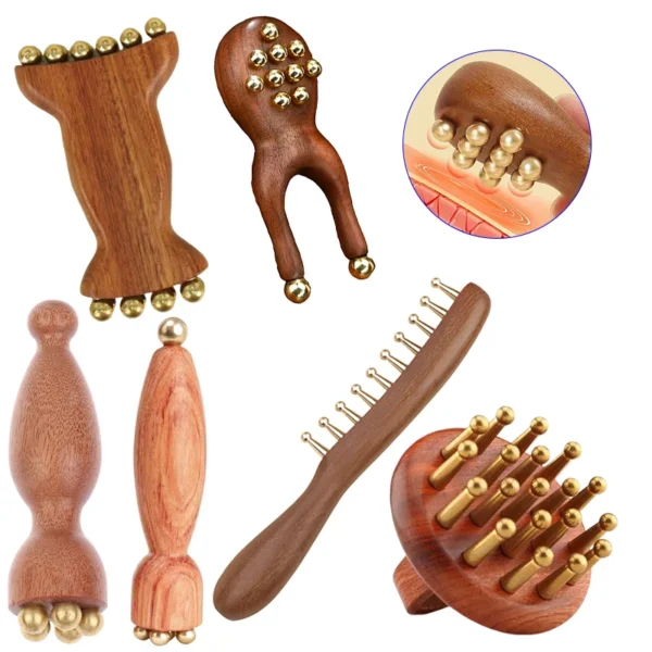 1Pcs Meridians Massage Comb Copper Sandalwood Meridians Fine Tooth Comb Needling Guasha Scalp Massage Brush Relax Body Massager 1