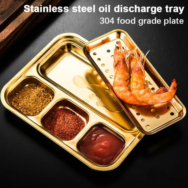 4 Grid 304 Stainless Steel Food Tray Oil Drain Barbecue Sauce Snack Trays Divided Dinner Tray Lunch Fruit Snack Container 1