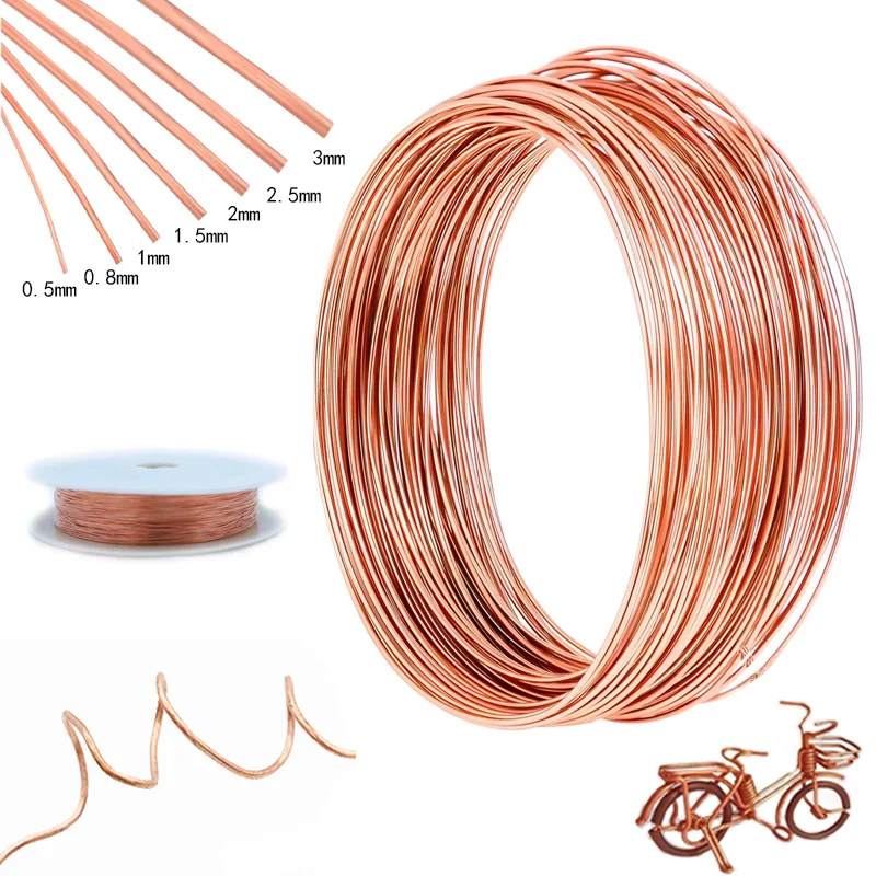 1-10M Bare Copper Wire Pure Copper Wire T2 Copper Coil Conductive Copper Wire, Bare Line Diameter 0.1/0.15/0.2/0.3/0.4/0.5-5mm 1