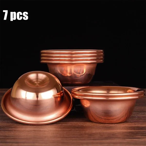 7pcs Pure Copper Tribute Bowl Brass Auspicious Luster Tibetan Bowl 11cm Holy Water Cup Buddhist Saucer Home's Gift Decorative 1