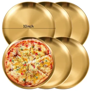 6Pcs gold stainless steel round plate shallow tray plate, suitable for camping and barbecue. 1