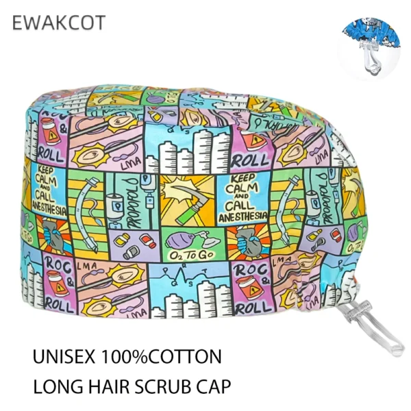 Women Long Hair Medical Scrub Caps Unisex Doctor Clinical Hospital Dentist Surgical Hats Adjustable Anesthesia Buckle Scrub Caps