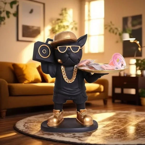 Creative Audio Bulldog Dog Ornament Creative Storage Tray Home Living Room Desktop Entrance Decoration Resin Crafts