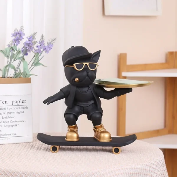 Skateboard Bulldog Tray Storage Ornament Living Room Entryway Tabletop Keys Snacks Storage Racks Home Decorations Resin Crafts