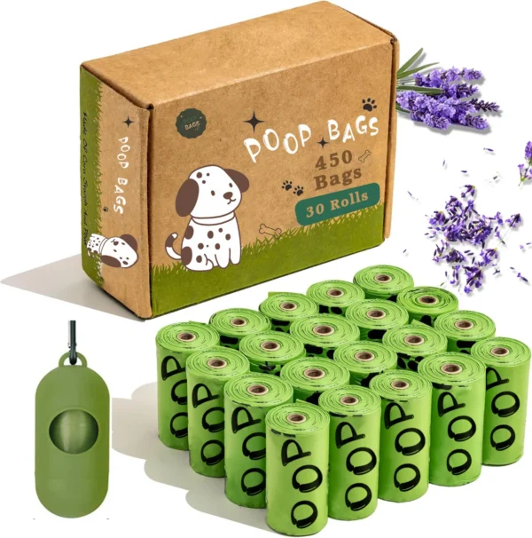 EPI Biodegradable Dog Poop Bags Lavender Scented Pet Poop Bags With Holder Extra Thick Leakproof Dog Poop Bags With Dispenser