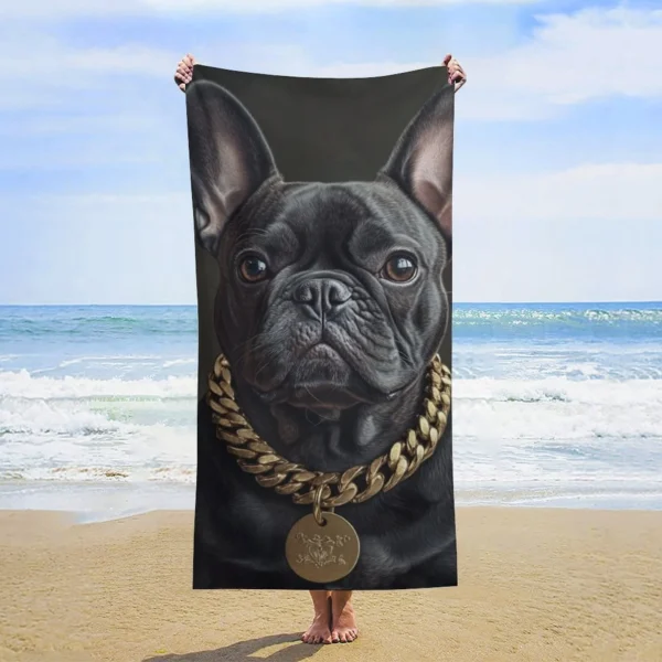French Bulldog Portrait Designed Beach Towel Large Towel, Super Absorbent, Quick-Dry, Fashionable Decorative Beach Towel Bath