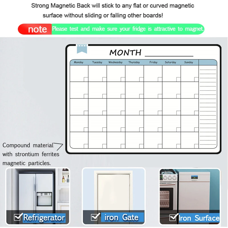 A3 Size Magnetic Monthly Weekly Planner Dry Erase Whiteboard Calendar Table Blackboard Fridge Sticker Message Board Menu 3