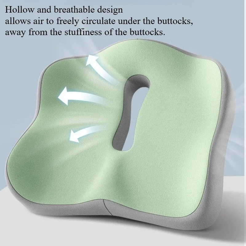1pc Memory Foam Seat Cushion - 3D Ergonomic Support| Light Green & Grey, Washable Polyester, Car/Office Essentials 5