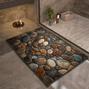 Stone Design Diatomite Bath Mat, Absorbent Quick-Dry Non-Slip Shower Foot Mat, Washable Toilet Rug & Bathroom Doormat