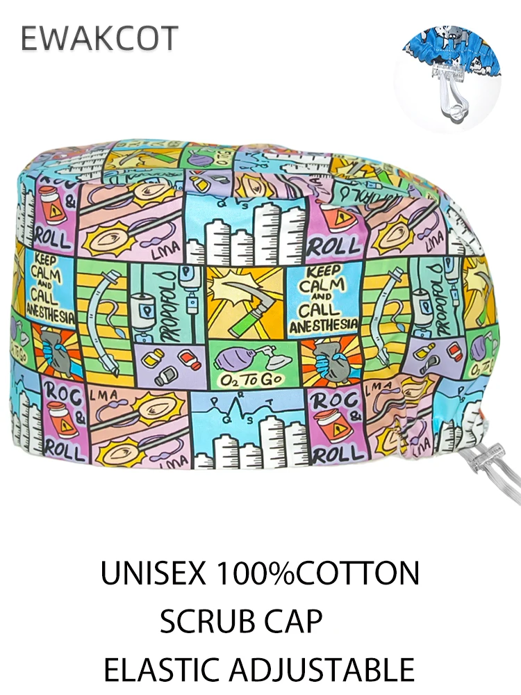 Women Long Hair Medical Scrub Caps Unisex Doctor Clinical Hospital Dentist Surgical Hats Adjustable Anesthesia Buckle Scrub Caps 2