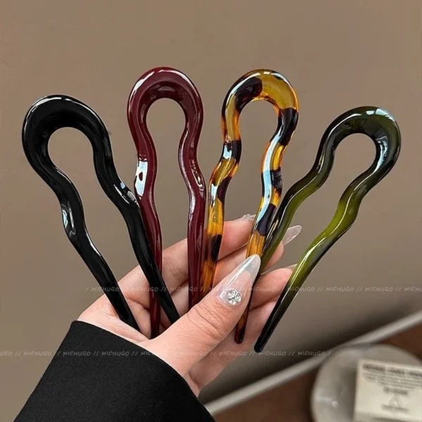 U-Shaped Hair Fork Fashion Tortoiseshell Acetate Hairpin Women Geometric Headwear Hair Sticks Girls New Hair Clips Accessories