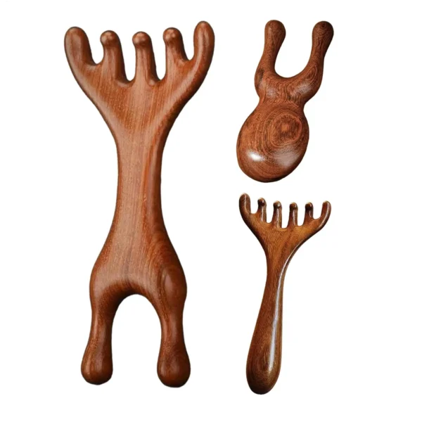Sandalwood Scalp Massager Sandalwood Deer Antlers Comb Meridians Dredging Scalp Facial Massage Comb Gua Sha Comb Hair Comb