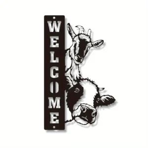 Wall Art ,Rustic Farmhouse Decorative Sign Plaque - Cow Sheep Welcome Sign - Farm Wall Art Decor With Goat Ranch Theme - DDPNKL 1PC