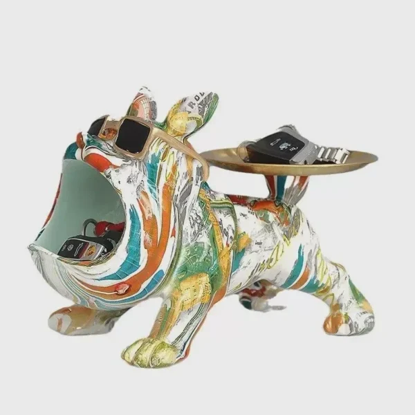Resin Bulldog Colorful Animal Figurine Cool Dog Statue with Tray Living Study Room Bedroom Home Office Decor Gift 4