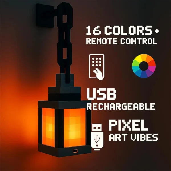 Pixel Style Night Light Portable Lantern Tabletop Ornament 16 Colors Lantern DIY Interior Decoration Festival Atmosphere Light
