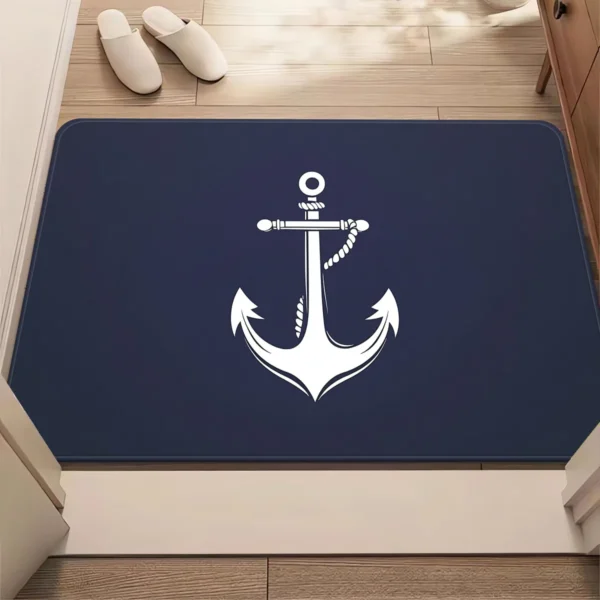 Simple Anchor Floor Mat 1pc – Clean Nautical Design with White Anchor on Blue, Indoor Doormat for Home Decor and Coastal Style