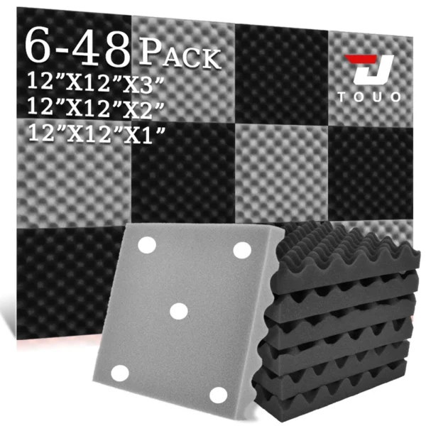 TOUO 6-48 Pack Acoustic Panels Sound Proof Foam Panels Wall Soundproofing Acoustic Foam Panels Flame Retardant