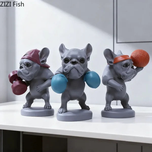 Fitness Enthusiast French Bulldog Statue Gym Creative Ornaments Desk Decoration Lovely Animal Sculpture Room Aesthetic Decor