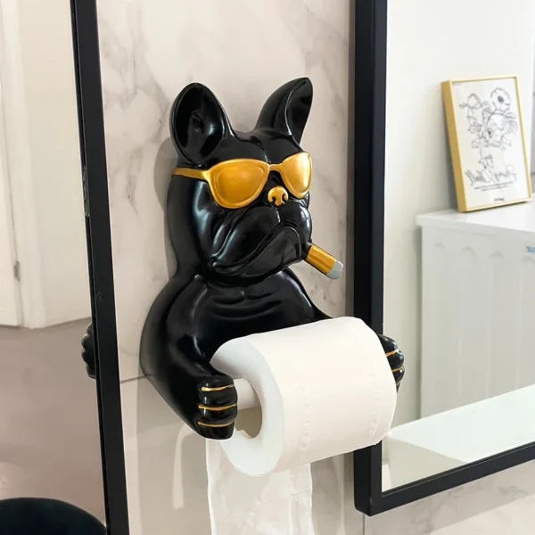Creative French Bulldog Roll Paper Tube Bathroom Toilet Tissue Holder No Drilling Wall Mounted Storage Rack Decoration