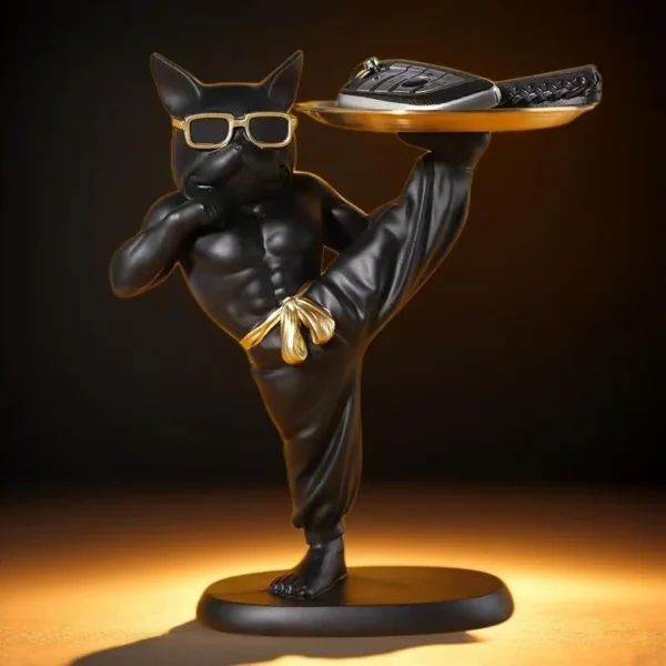 Creative Resin Kung Fu Style French Bulldog Animal Ornament, Kitchen Tray, Desktop Storage, Snack Candy Plate, Handicrafts