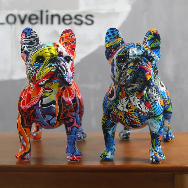 Colorful French Bulldog Figurine Resin Dog Statue Decoration Pet Dog Graffiti Crafts Home Desktop Animal Statue Ornament