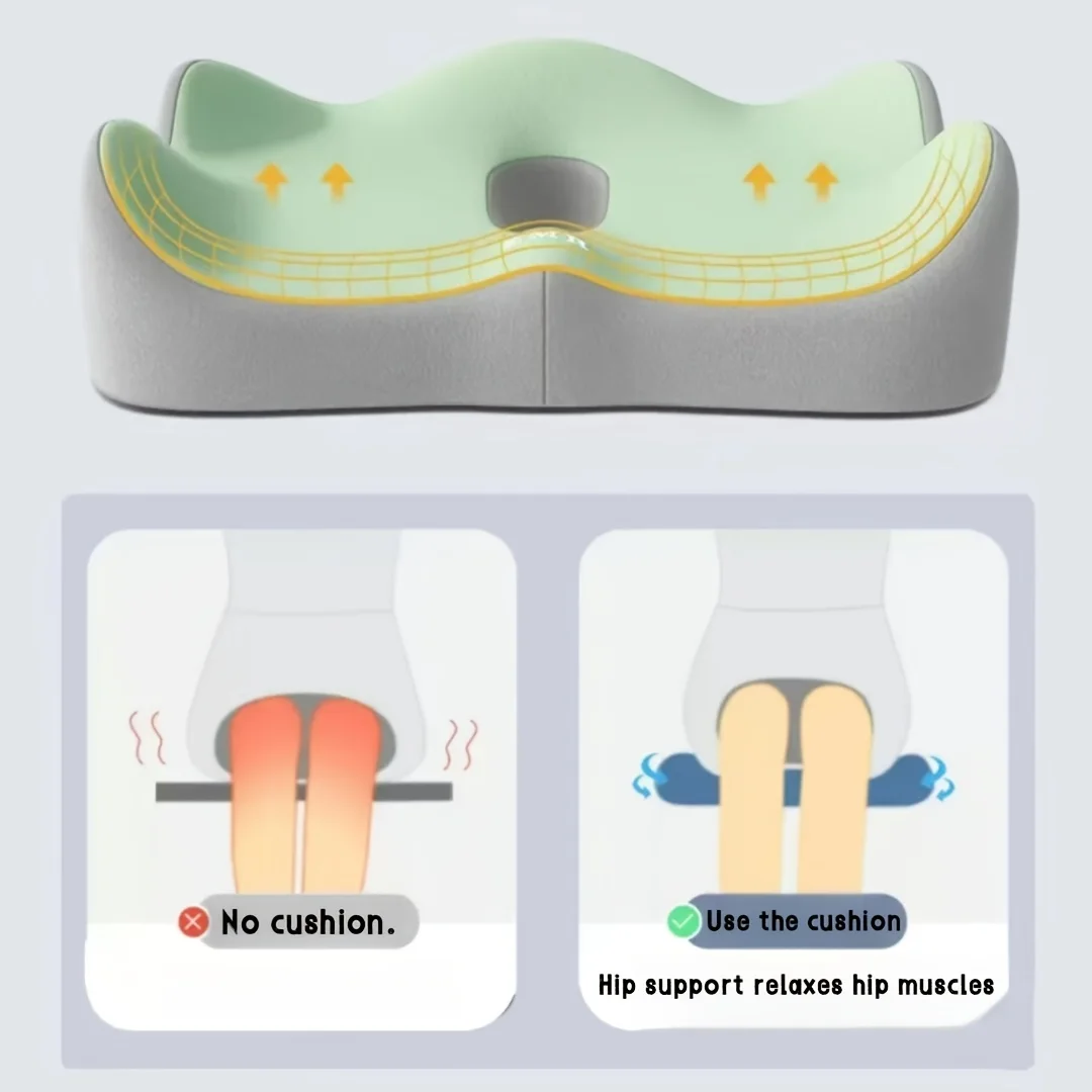 1pc Memory Foam Seat Cushion - 3D Ergonomic Support| Light Green & Grey, Washable Polyester, Car/Office Essentials 4