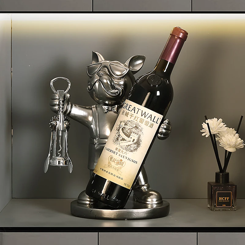 Dog Statue Wine-bottle Holder for Table Decoration Nordic Animal Home Decor Dog in the Room French Bulldog Room Ornaments Resin 4