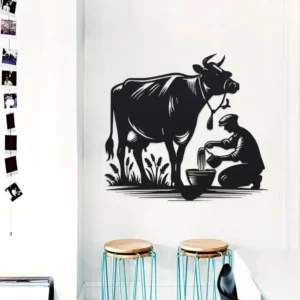 Elegant Farmhouse Metal Wall Art, 1pc Iron Craft Vintage Cow and Farmer Silhouette, Rustic Wall Decor Sign for Home Office