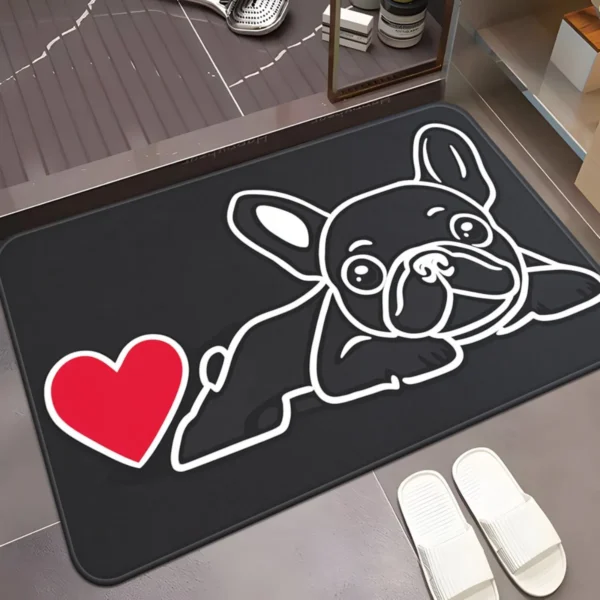 french bulldog heart love pet dog cartoon doormat cute animal design home entrance floor mat playful dog lover rug