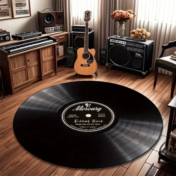 VIKAMA Vintage Record Floor Mat - Anti-Slip And Stain-Resistant For Living Room, Bedroom Bedside Carpet, Home Decoration