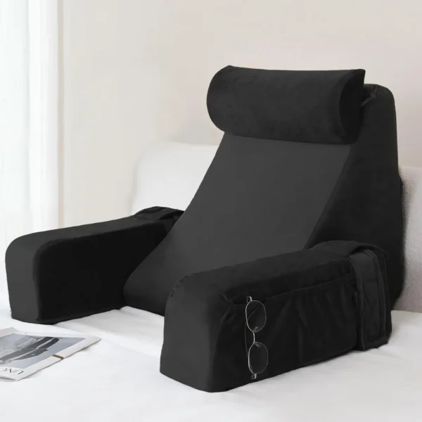 Comfortable Coral Velvet Reading Pillow Soft Compressible Back Support Suitable for Bed Chair TV Gaming Adult Backrest with Arms